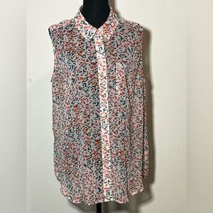Liz Claiborne Multicolor sleeveless, nearly sheer, Button-Up Blouse